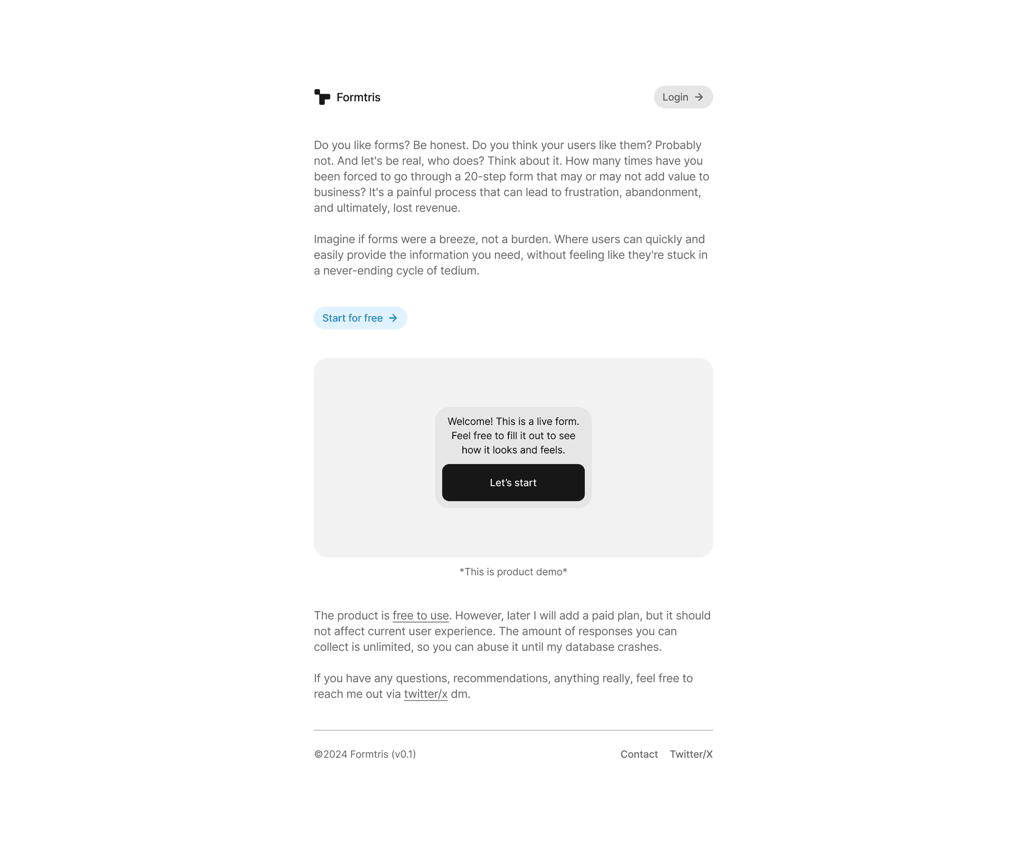 Formtris Landing Page